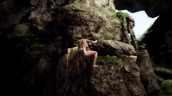 The statue's huge cock stretches Lara's tight pussy. Hentai Game 3D
