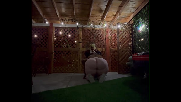 White BBW Slut Mia Dior Sucks Clown Cock Outside On The Back Porch