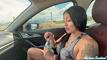 Big black cock BBC fucks a horny Colombian woman in the car after picking her up on the road - Mariana Sandoval & Brandon Cruz