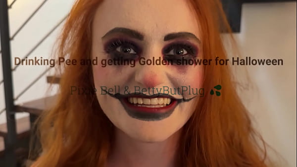 Pixie drinks Pee and gets Golden Shower Halloween edition