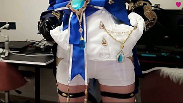 The kinky Furina from Genshin Impact prefers Aether's nutritious cum, which is supposed to end up in her shaved pussy, over the usual sweet desserts