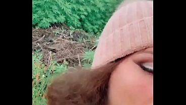 Farm deepthroat blowjob , mouth cum surprise pee outdoor