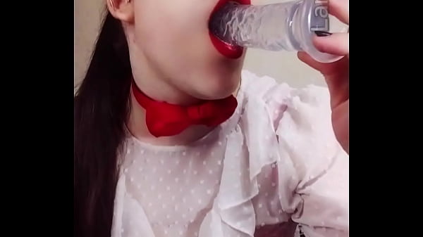 Hot secretary Lammy Pixel in a red miniskirt teases, deepthroats and masturbates with her small tits