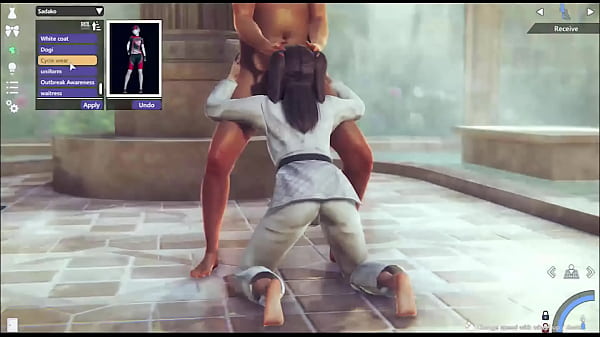 3Dゲーム女の子は階段で自慰行為をしています