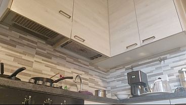 Blonde slut naked in the kitchen