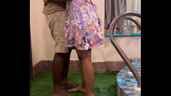 Hot Couple Enjoying Holidays in Hotel Room and Pool