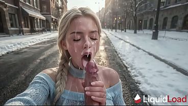 On a warm winter day, I fucked my cute neighbor outside and covered her from head to toe in cum [AI]