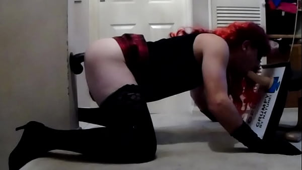 Sissy slut Sam spit roasted by dildos