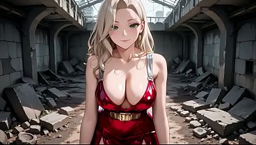 The woman in the leather dress had an orgasm in the ruins