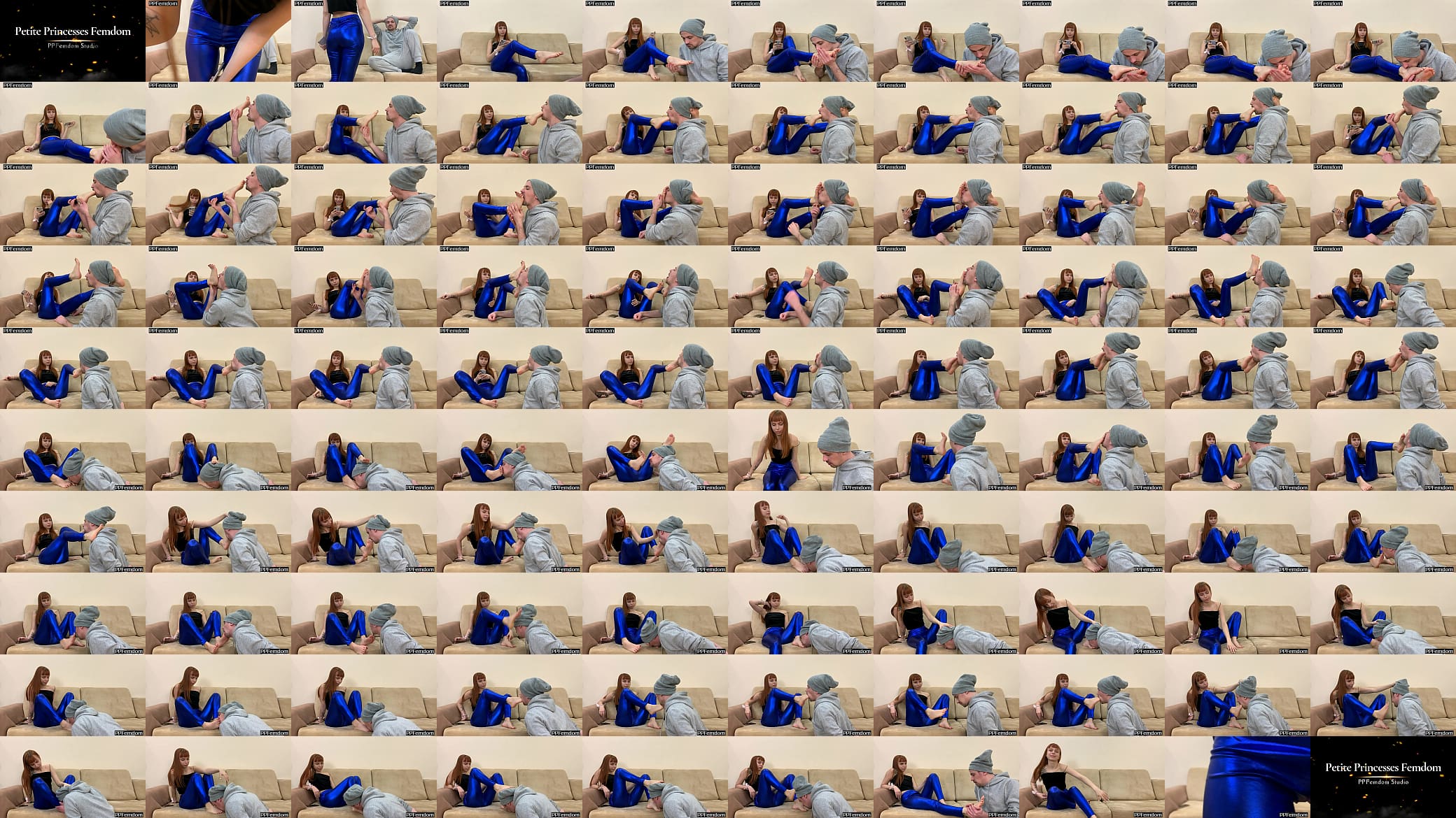 Real Life-Style Femdom - Petite Mistress Kira in Blue Leggings and Her Submissive Boyfriend - Feet licking, Foot Gagging and Feet Cleaning Humiliation 预览图