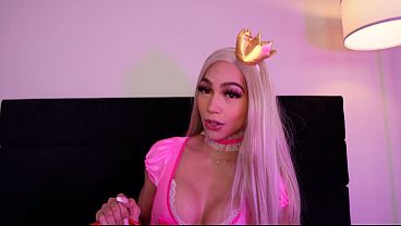 Black Trans Beauty Mirage Desire in Princess Peach Cosplay Cums on Herself
