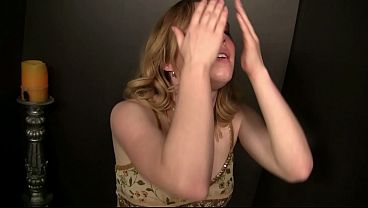 Slut gets big white cock at the churches gloryhole
