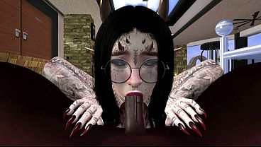 Second Life Black man fucks demonic white woman on a chair