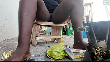 At my backyard cooking with same bushy hairy pussy