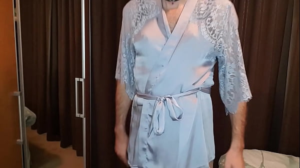 Download Video - Crossdresser trying on blue lingerie sets&period;