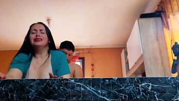 This shouldn't have happened; my stepson's friend had sex with me in the kitchen.