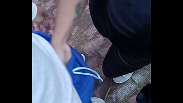 Sex outdoors, blowjob in a park in the middle of a forest
