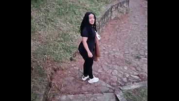 Sex outdoors, blowjob in a park in the middle of a forest