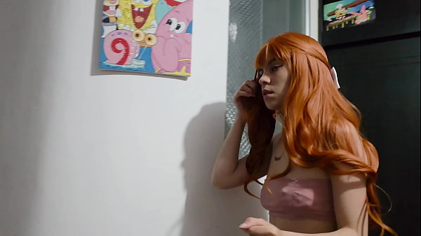 The redhead sexy and hot Laura finds a stranger in her room and strips naked in front of him.