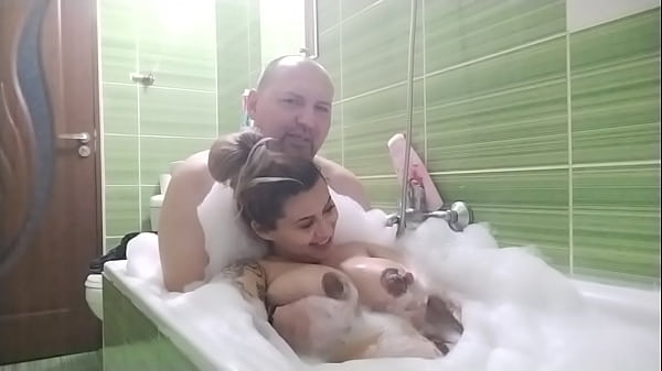 Real couple big boobs girl  bath toghether play with pussy and tits