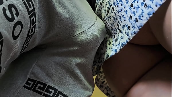 Horny stranger sliding his thick cock inside babe&rsquo;s panties underskirt in a packed subway train to cum buckets of sticky semen