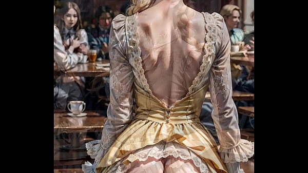 Download Video - AI generated elegant blonde in Victorian dress flashes in public