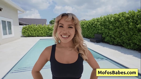 Sexy blonde teen slut reveal her perfect round butt by the pool - Luna Luxe, JMac