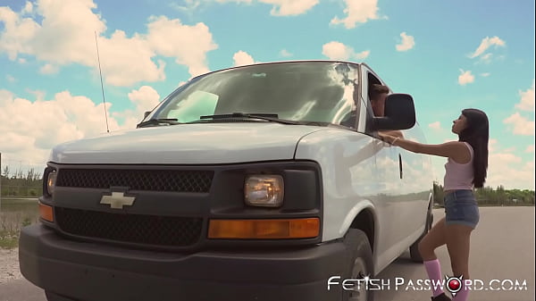 Tattooed teen restrained and roughly fucked in a van