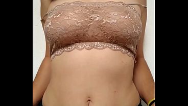Brunette Solo Tease: White Skin, Lace Top & Shorts | Big Natural Tits Close-Up   Twerking