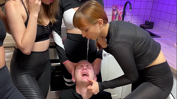 PPFemdom - Many Rude Girls Spit In Slave's Mouth And Verbally Humiliate Him - Mouth Spitting Femdom