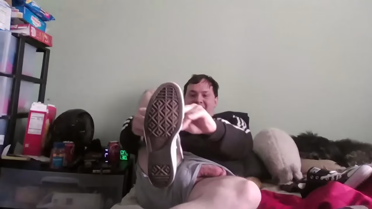 White Guy Playing with his Penis in Converse Shoes