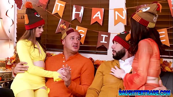Stepdaughters Ava Davis and My Moans fucks stepdads the only way to save Thanksgiving