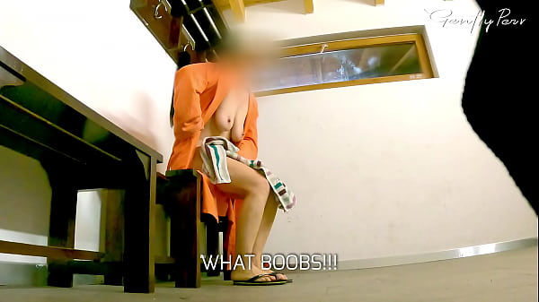 Download Video - SPY RESTROOM SWIMMING POOL&colon; hard cock exposed for a big boobs woman