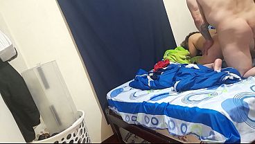 Young students having sex in the hotel after the nightclub. The three courses.