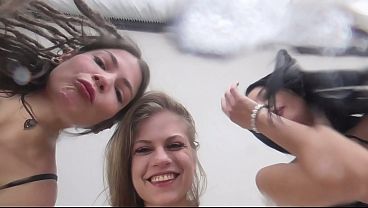 These three brazen girls love spitting all over you.