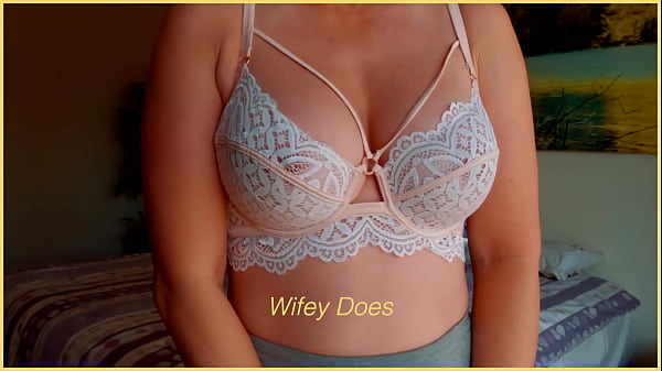 MILF hot lingerie. Big tits in white lace bra