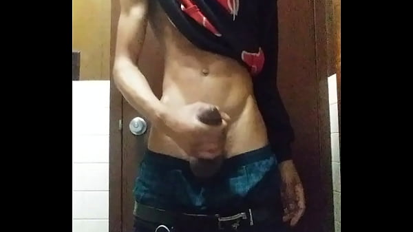 thumb solo session in work bathroom