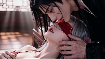 A Chinese classical beauty with skin as white as snow, dressed in red and with white hair. Blowjob, cum, first episode, Absolutely worth watching AI-generated