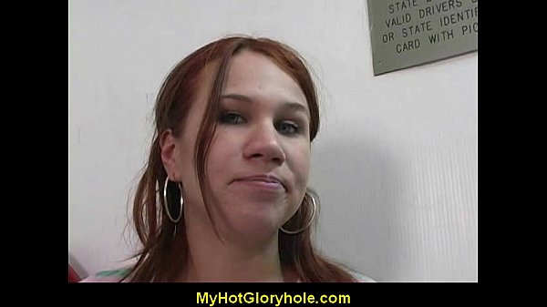 Hot girl sucking big white cock through a gloryhole 1