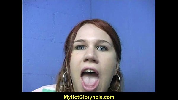 Hot girl sucking big white cock through a glory...