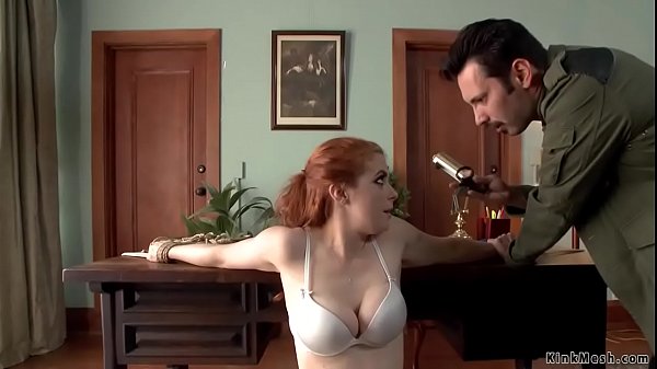 Ass hooked redhead boss gets whipped