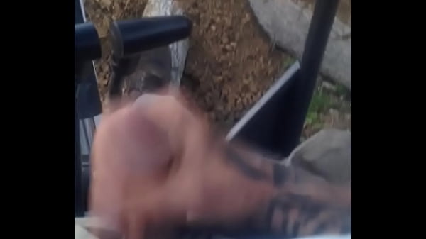 Shady rubbing huge load of cum out in public