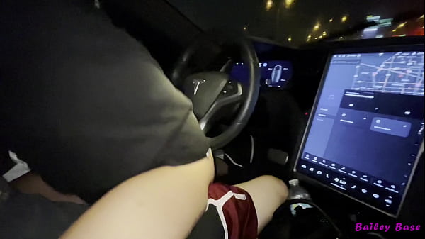 Bailey Base - Sexy Cute Petite Teen Bailey Base fucks tinder date in his Tesla while driving - 4k