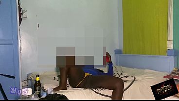 Young black slut smoking at her friend's boyfriend home maturbates with her wand vibrator