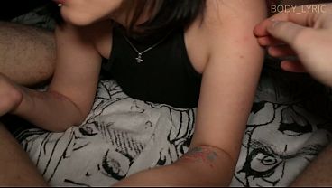 Awkward blowjob from a teenage girl in an evening dress