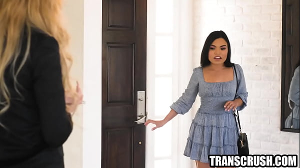 Tranny realtor is on phone while fucking hot fe...