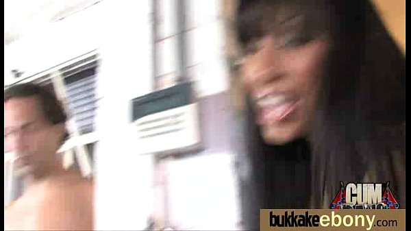 Ebony gets group cumshots 1