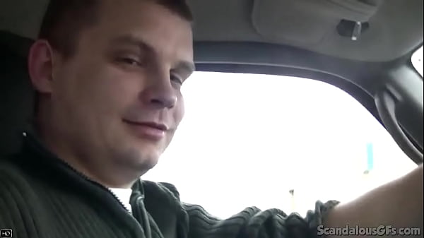 Naughty Brunette grab dick and blowjob on car
