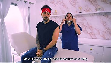 I fuck a doctor with a tight vagina who helps me with my erections, I finish on her giant tits
