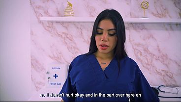 I fuck a doctor with a tight vagina who helps me with my erections, I finish on her giant tits